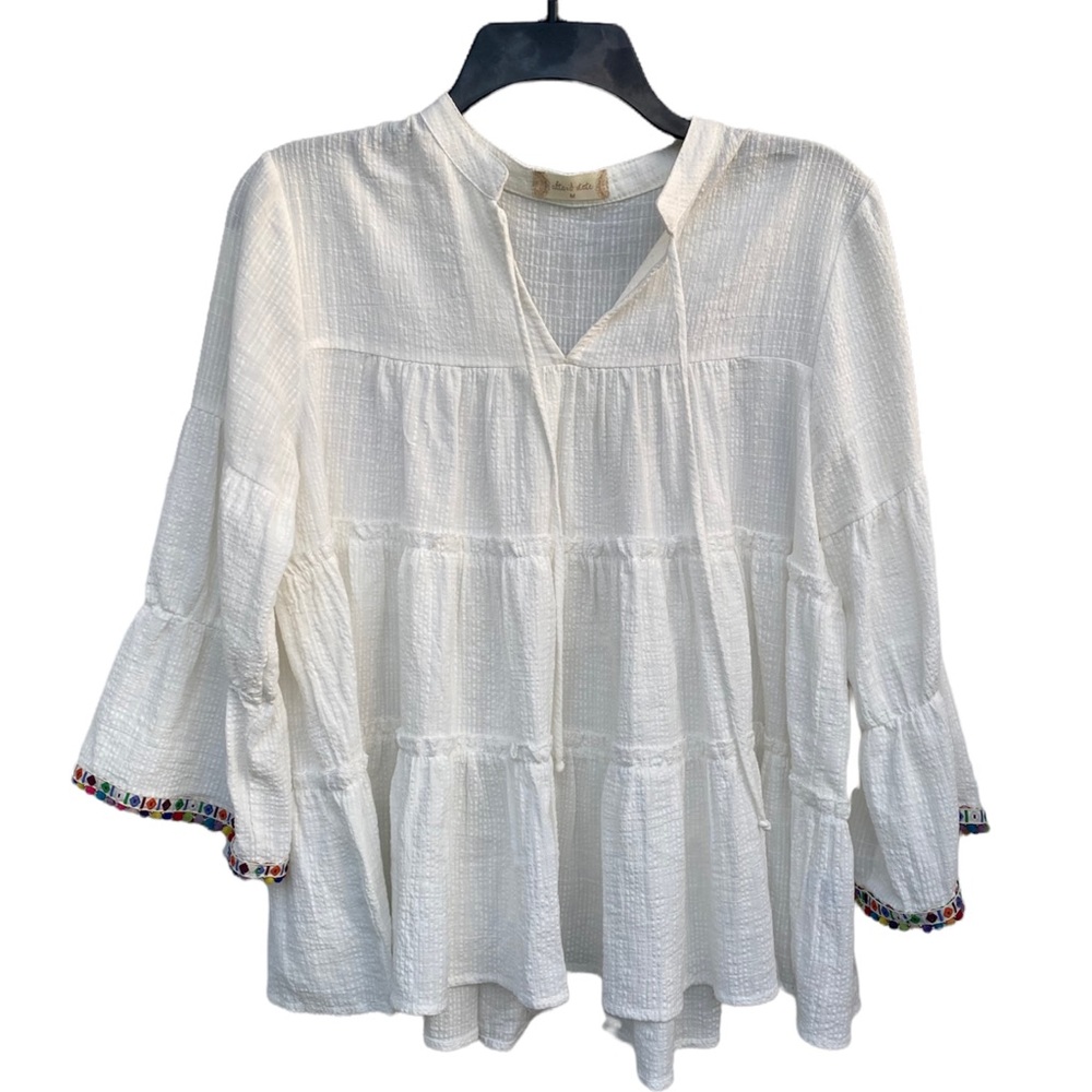 Altar’d State White Linen Tiered Boho Peasant Top